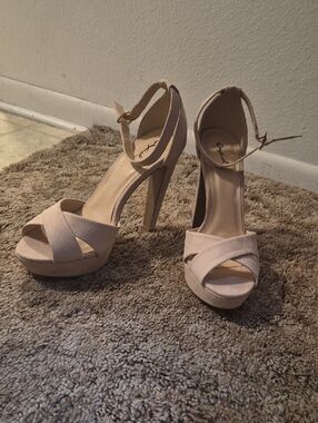 Ankle-Strap Platform Heels in Nude